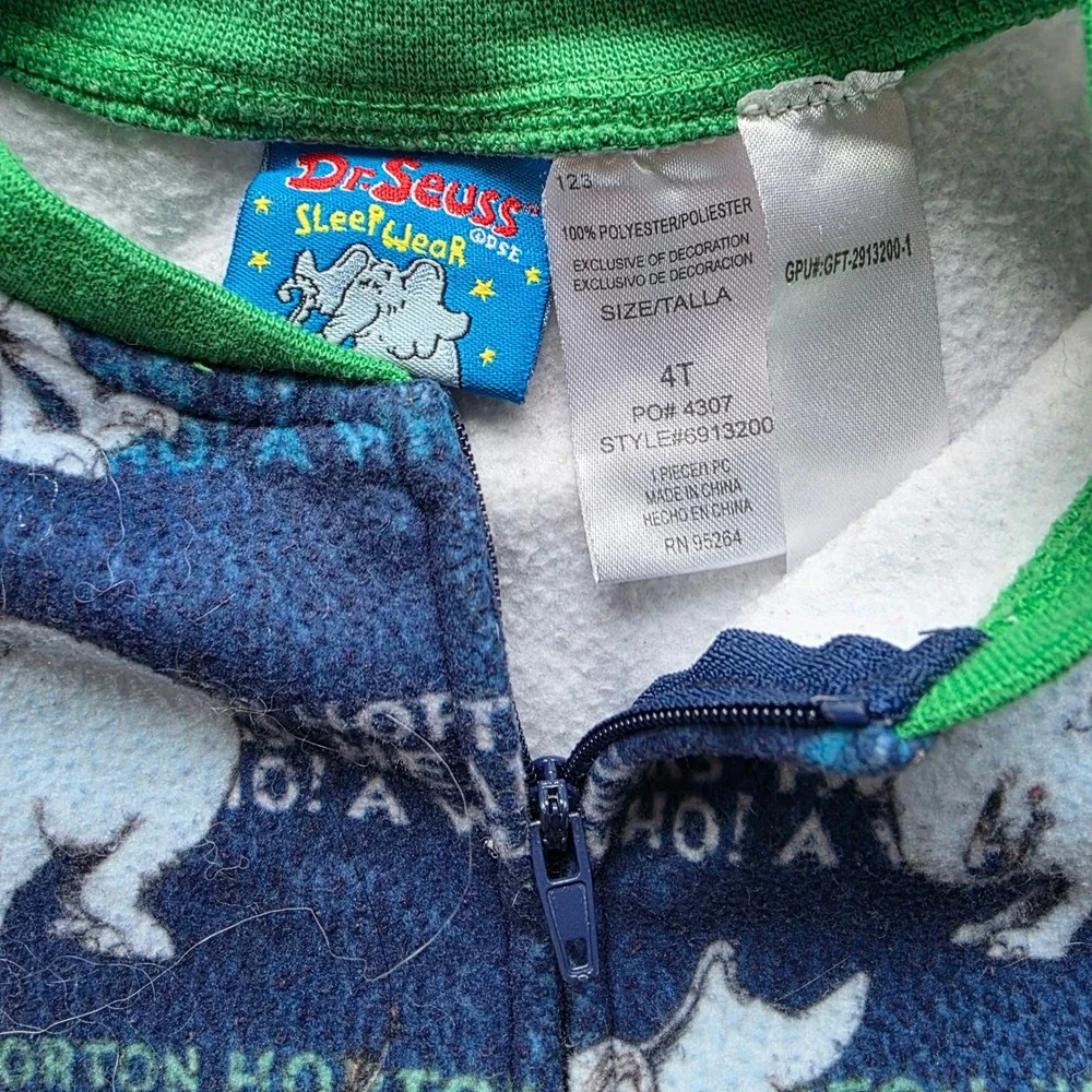 Dr Seuss Horton Hears A Who Toddler Fleece Footed Pajamas Blue‎ Green 4T